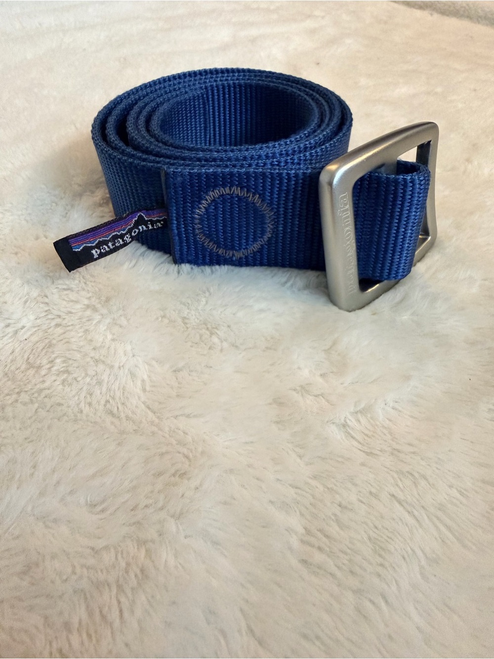 Patagonia Navy Blue Webbing Belt with Silver Metal Buckle
